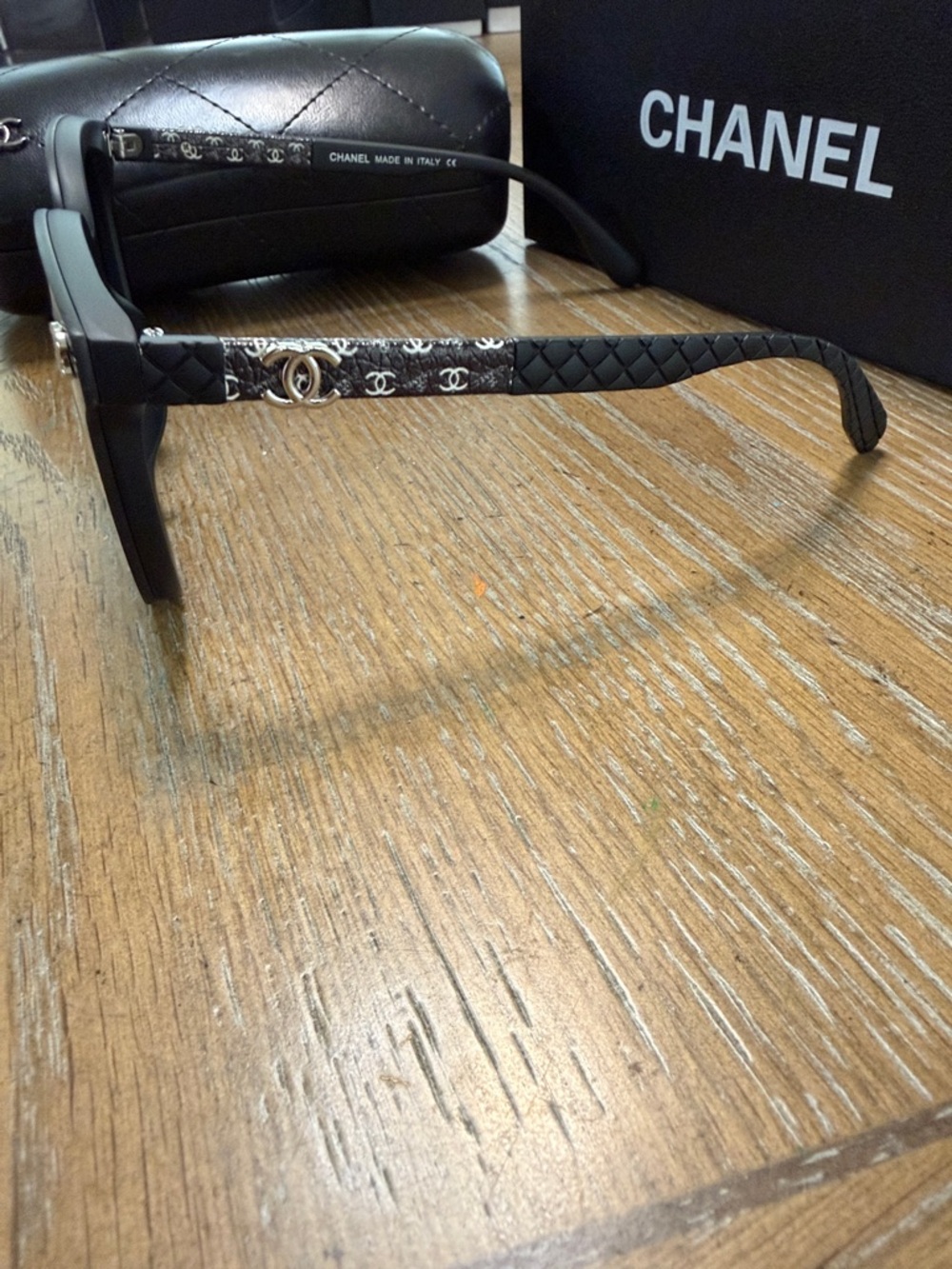 CHANEL Black Monogram Arm Sunglasses with Case - Picture 6 of 9